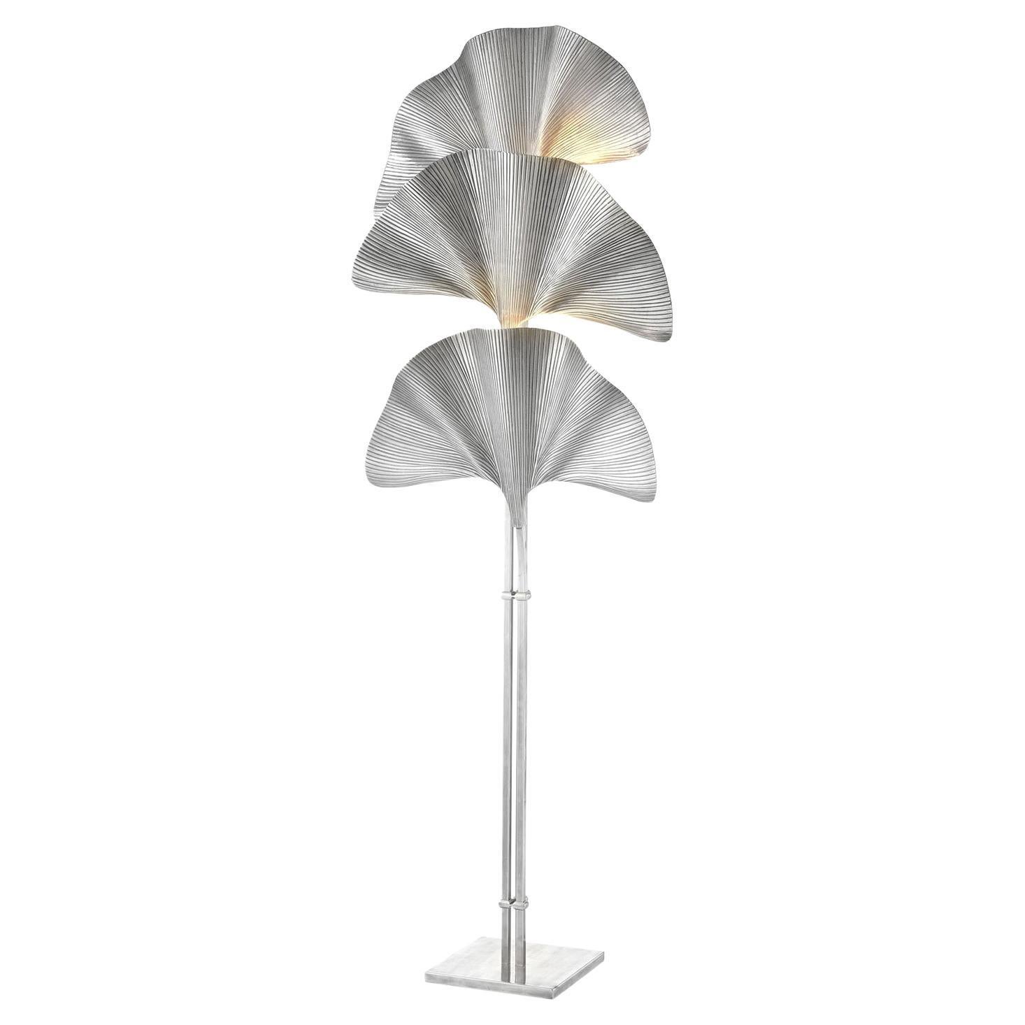 Ginko Biloba Silvered Floor Lamp For Sale