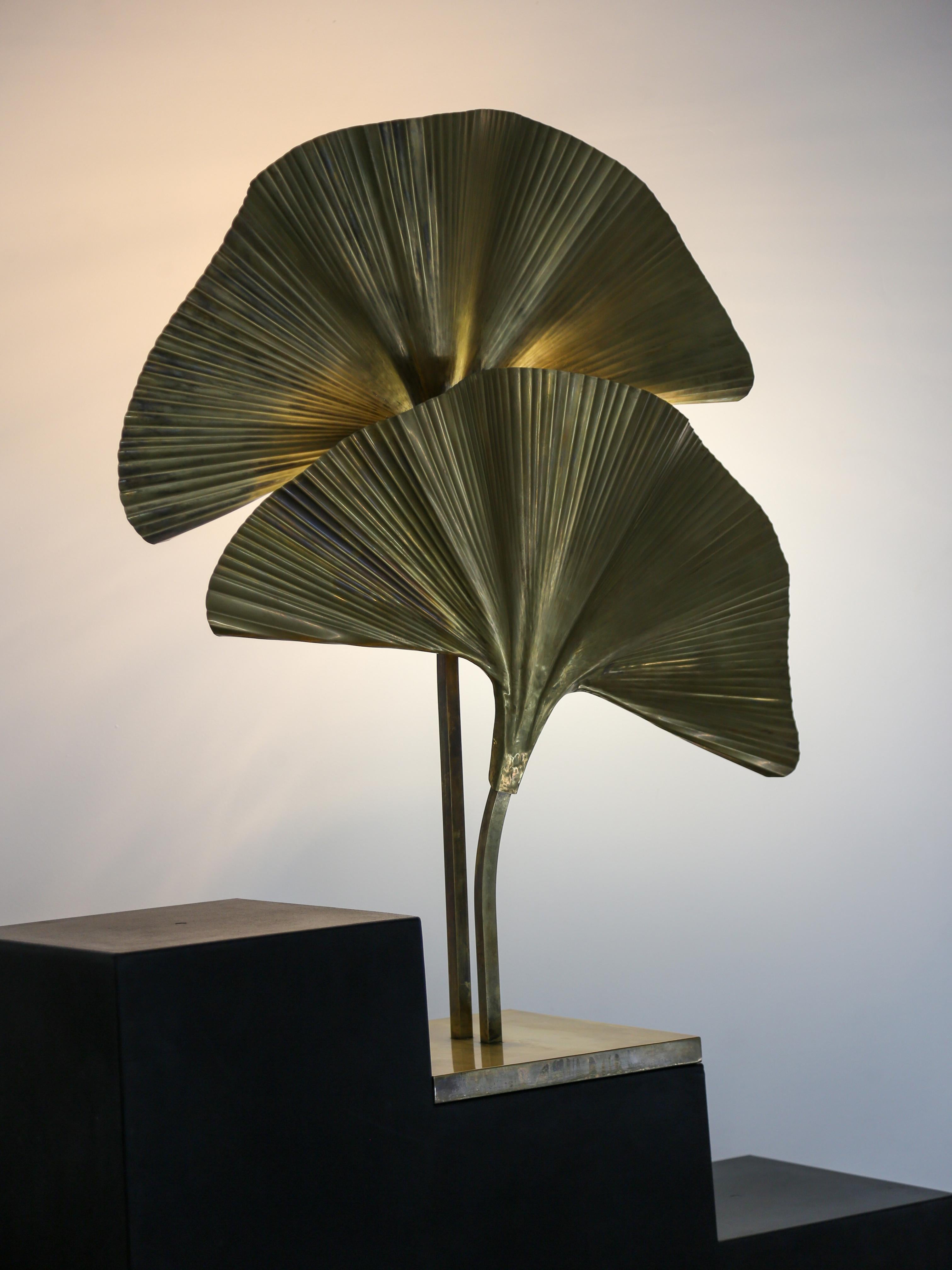 Ginko Brass Table Lamp with Two Leaves For Sale 5