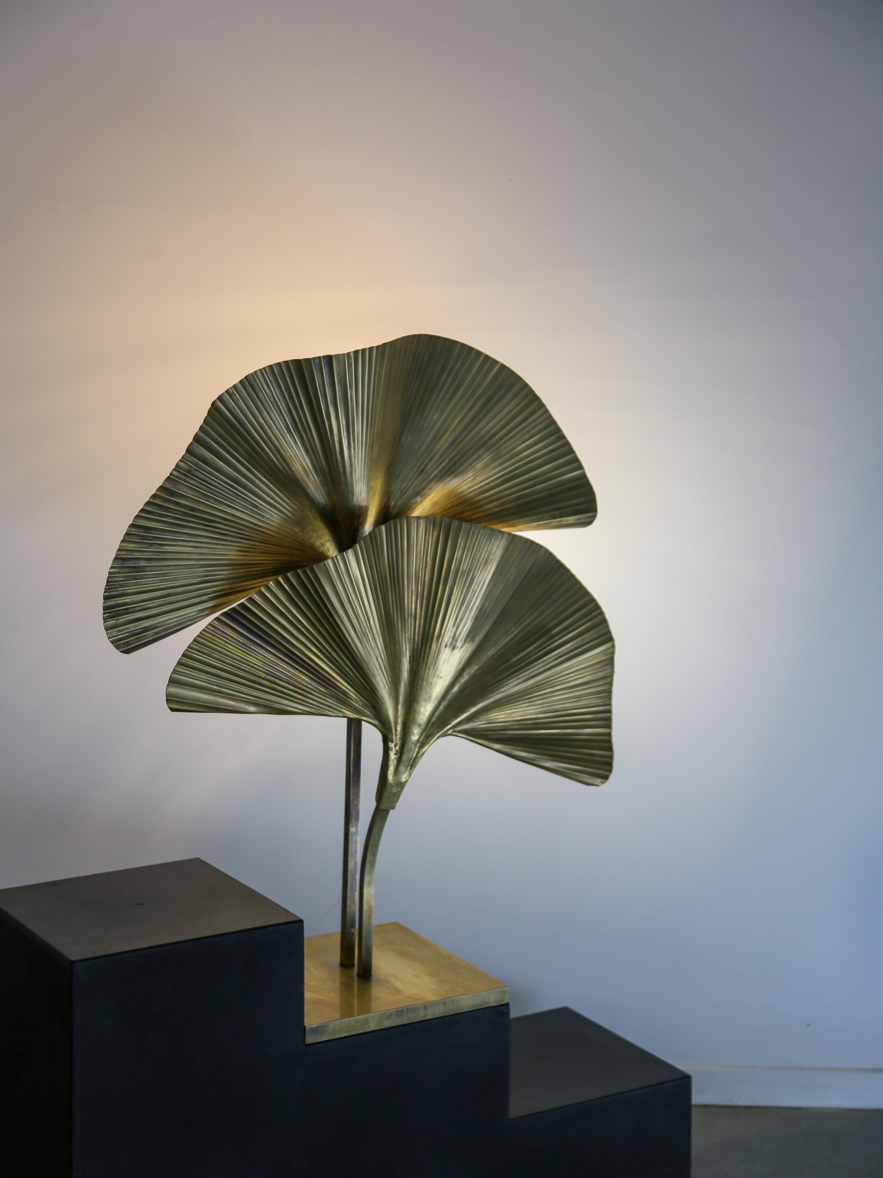 Ginko Brass Table Lamp with Two Leaves For Sale 3
