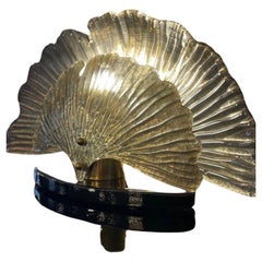 Ginko Leaf Murano Glass, Mirrored Gold Table Lamp 1980s