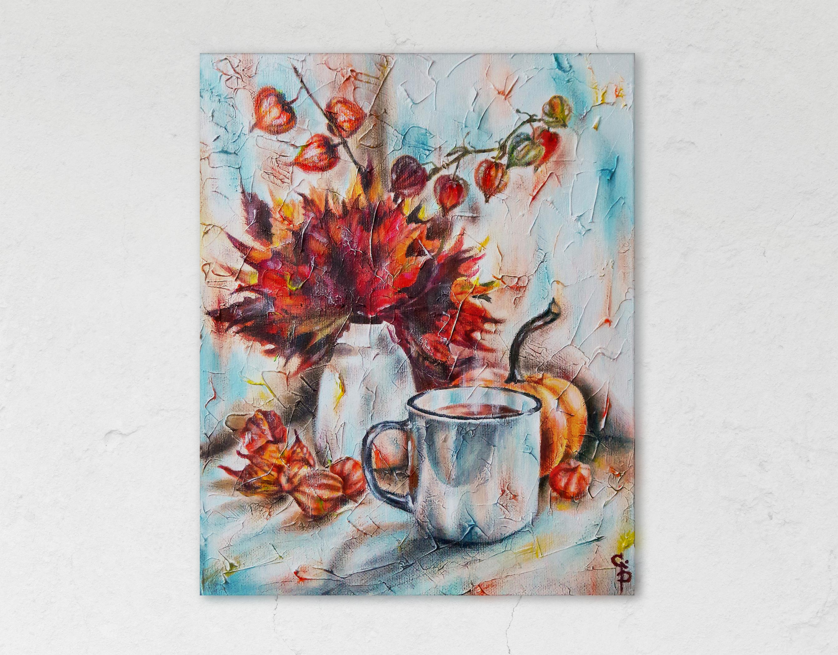 A Coffee with A Coffee with Autumn. Originalgemälde im Angebot 1