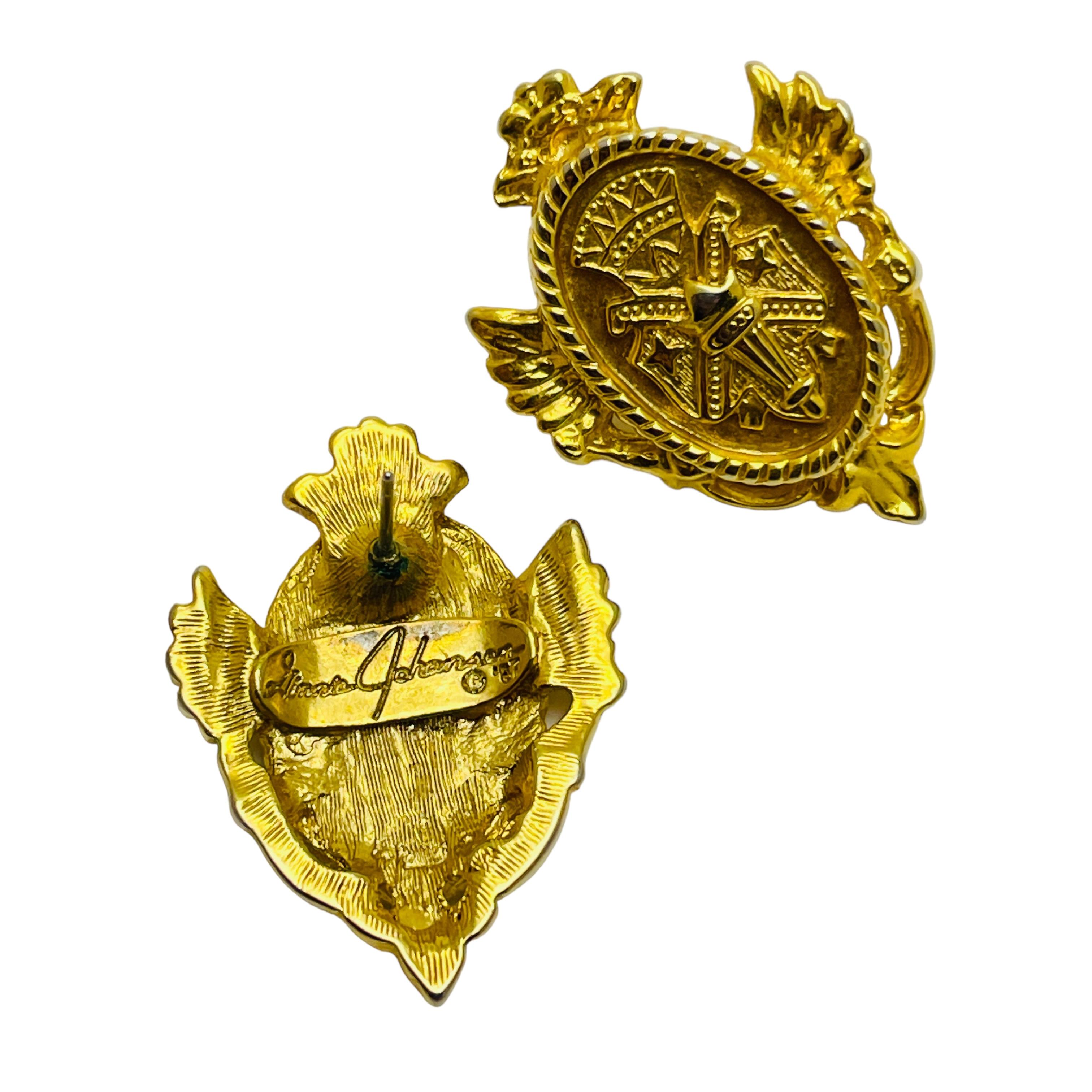 GINNIE JOHANSEN signierte Vintage-Ohrringe aus Gold von Designer im Zustand „Gut“ im Angebot in Palos Hills, IL