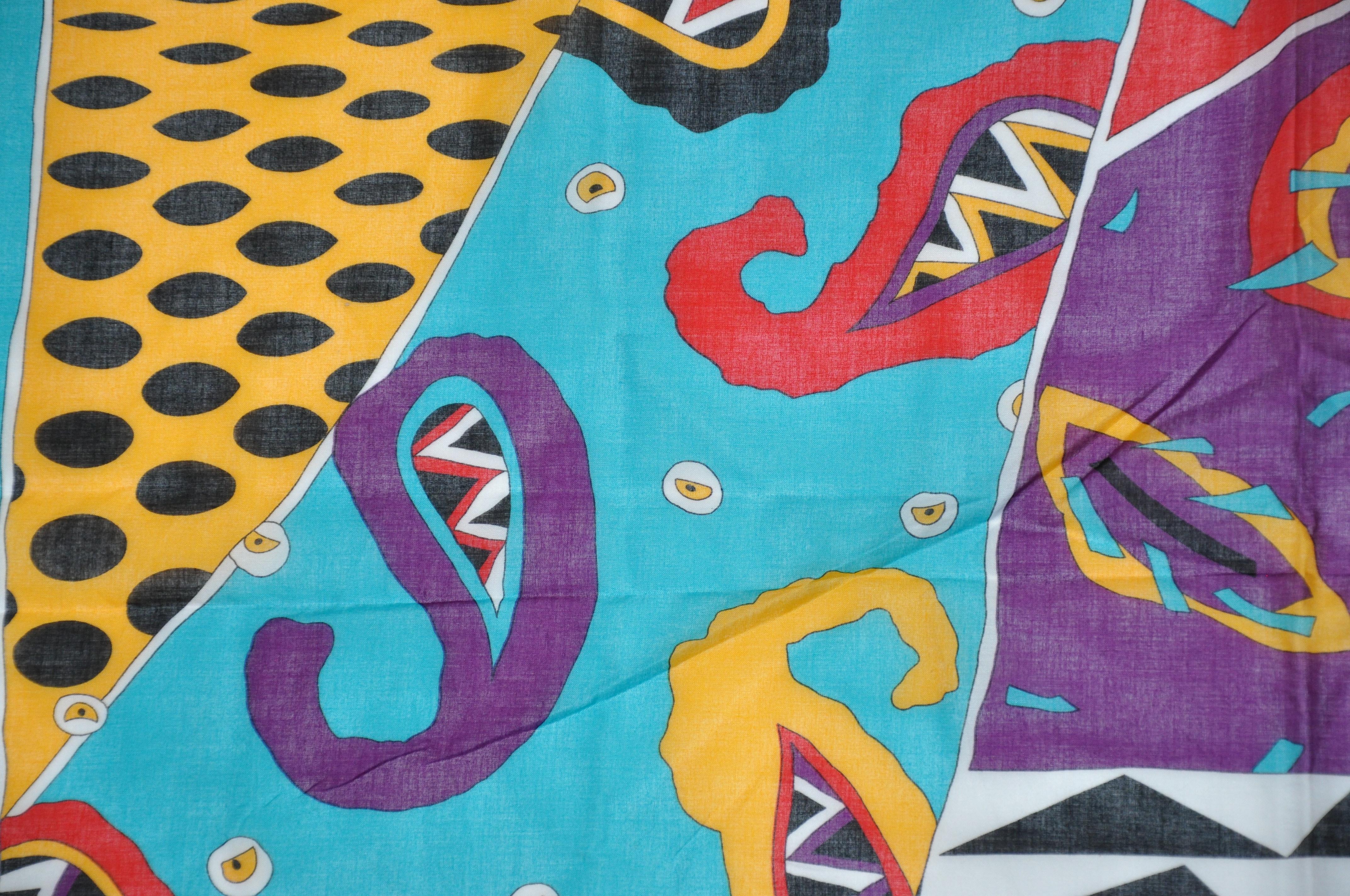 Ginnie Johansen Wonderfully Colorful & Whimsical Cotton Scarf In Good Condition For Sale In New York, NY