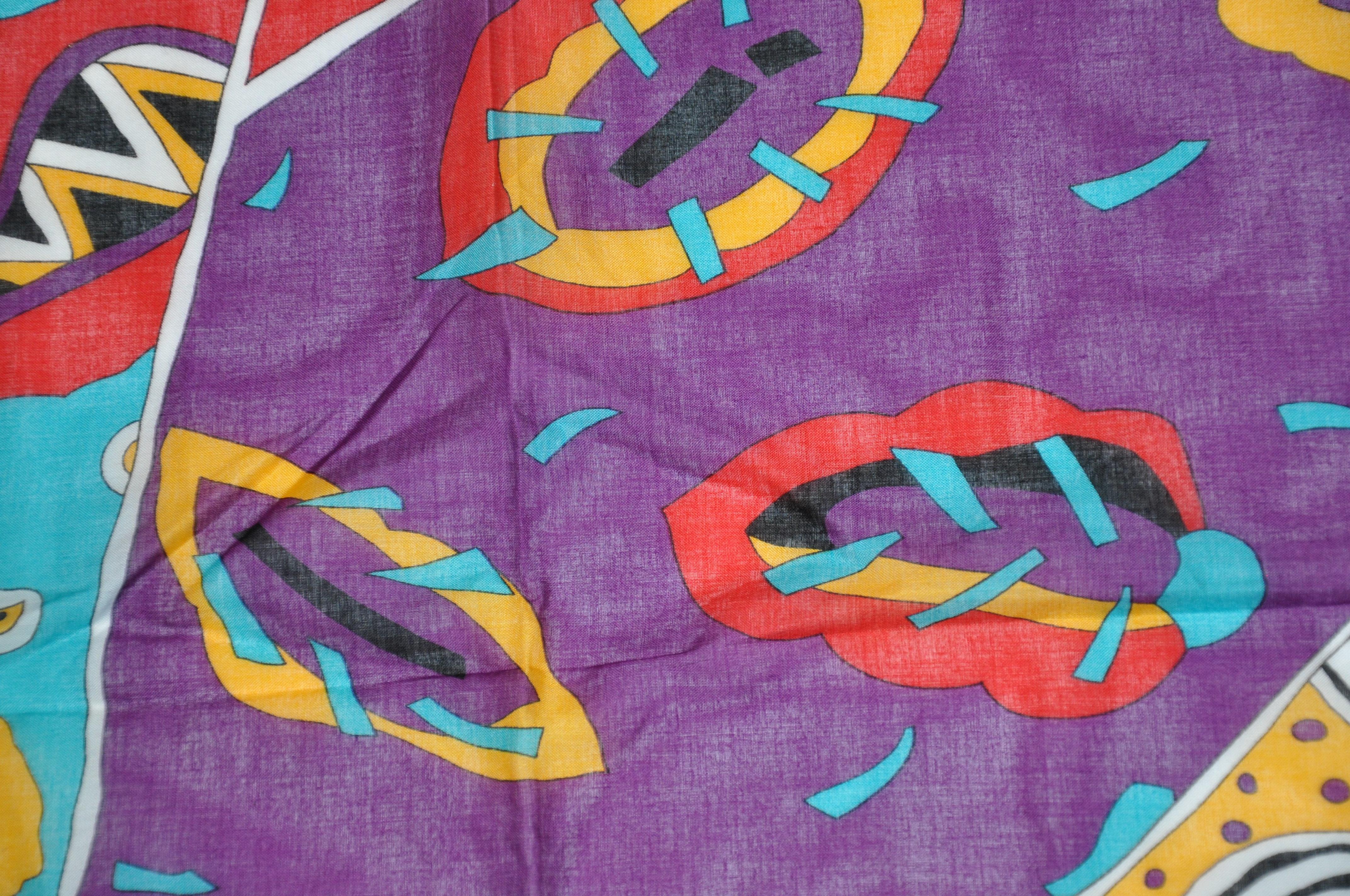 Women's or Men's Ginnie Johansen Wonderfully Colorful & Whimsical Cotton Scarf For Sale