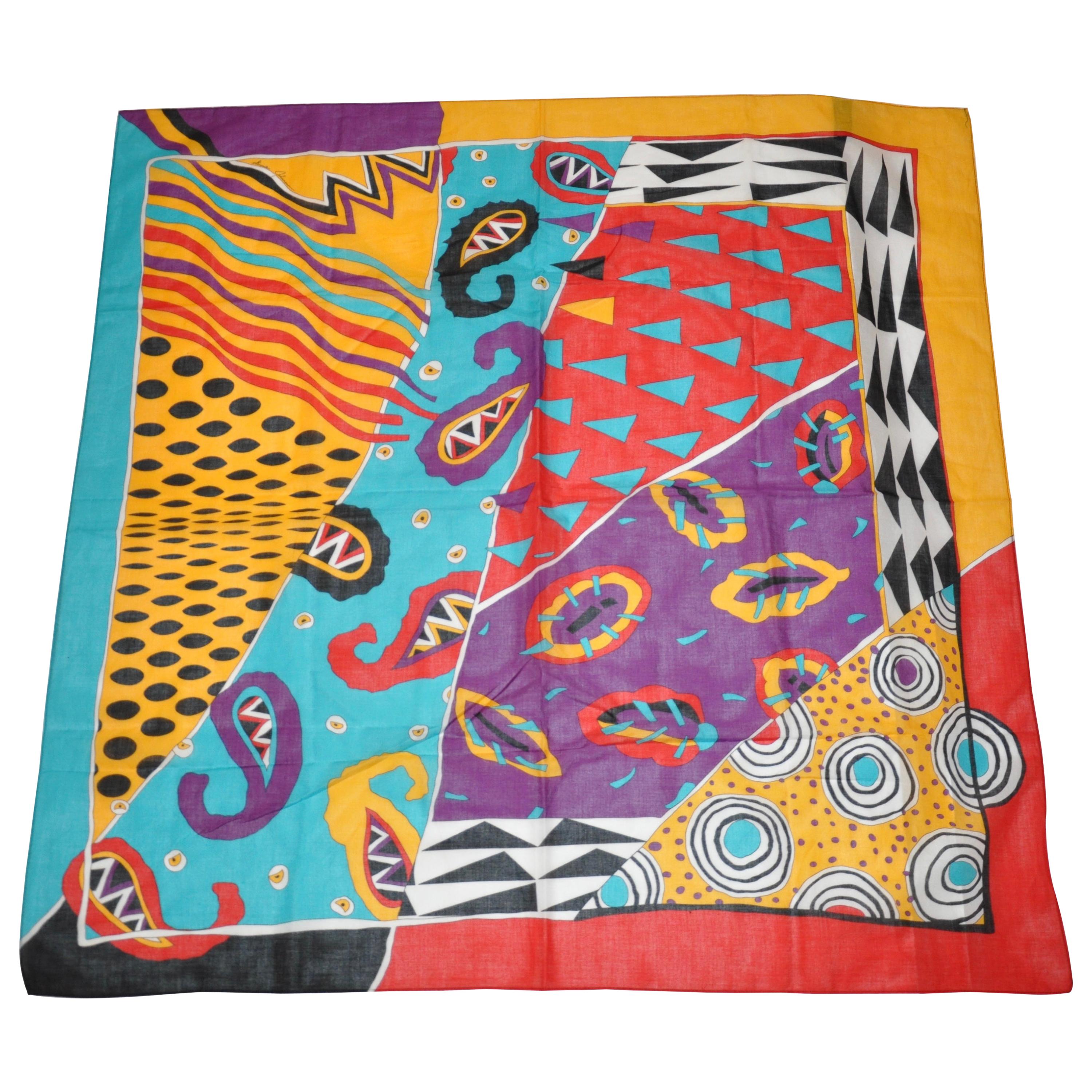 Ginnie Johansen Wonderfully Colorful & Whimsical Cotton Scarf For Sale