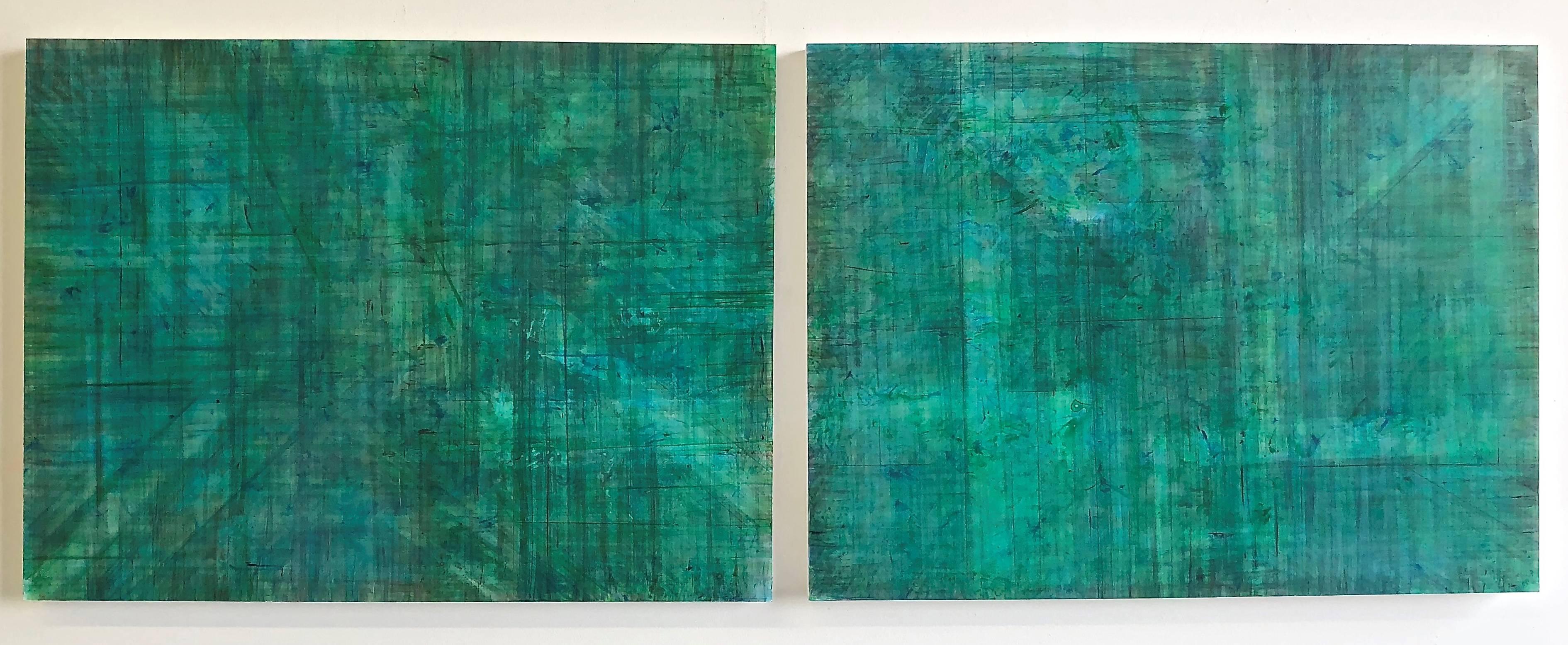 C15-1 (Minimalist Emerald Wall Sculpture on Two Panels)