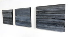 C18-13 [A, B, C] (Abstract Rectangular Triptych in Striated Black and Blue)