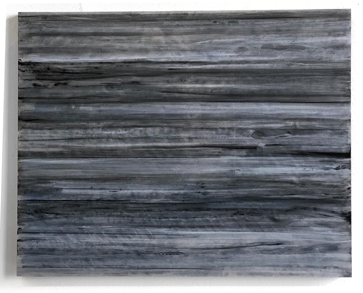 C18-13 [A, B, C] (Abstract Rectangular Triptych in Striated Black and Blue) - Contemporary Painting by Ginny Fox