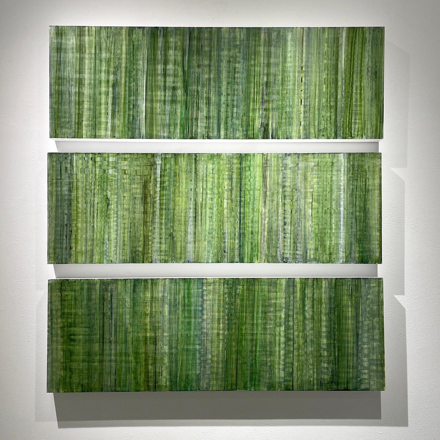 Ginny Fox Abstract Painting - C22-9 (Geometric Abstract Color Field Multi Panel Painting in Shades of Green)