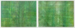 Minimalist Abstract Color Field Painting in Emerald Green on 2 Panels (C14-10)