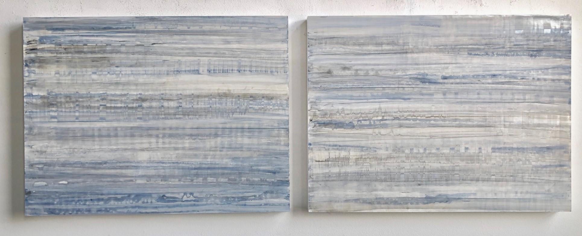 Minimalistisches abstraktes Farbfeldgemälde in Hellblau, Weiß und Grau (C20-9) im Angebot 1