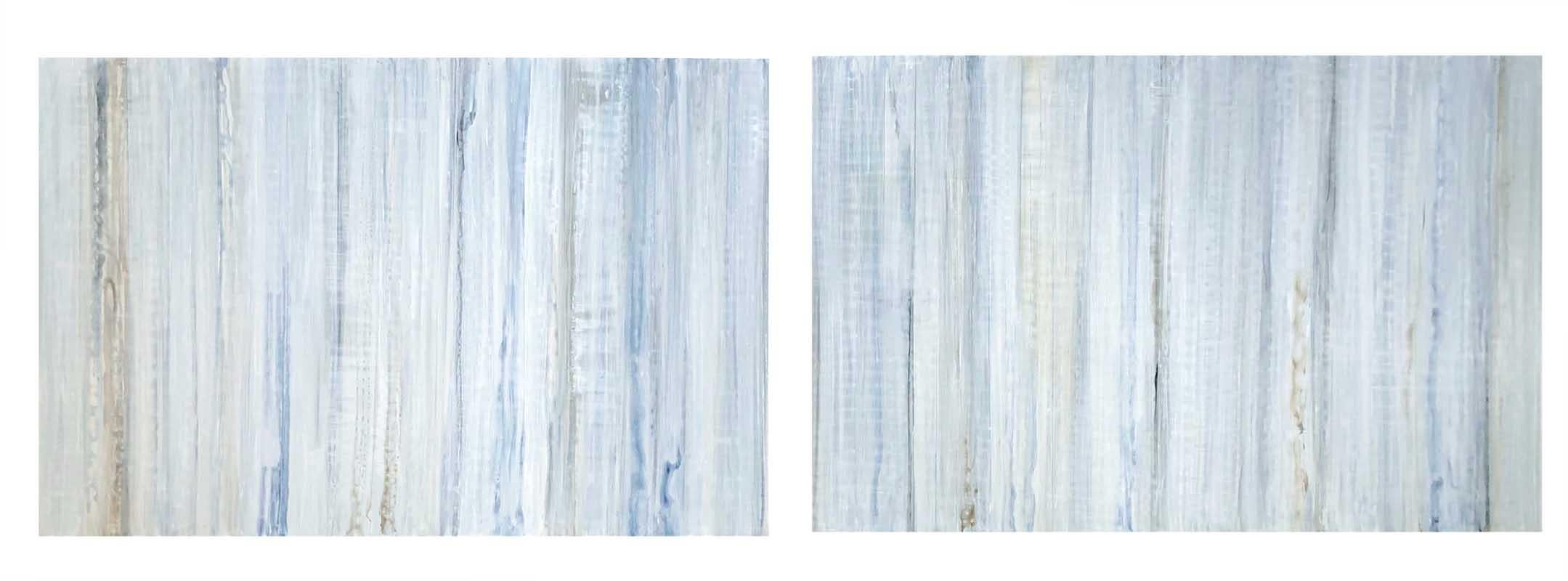 Minimalistisches abstraktes Farbfeldgemälde in Hellblau & Weiß (C19-3) im Angebot 4