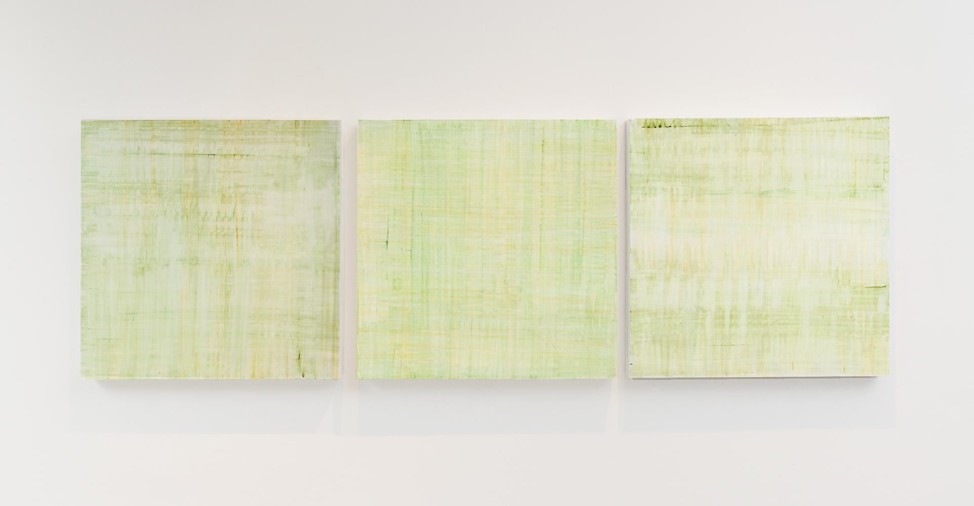 Minimalistisches abstraktes Farbfeldgemälde in Limonengrün und Gelb (C20-7) (Grün), Abstract Painting, von Ginny Fox