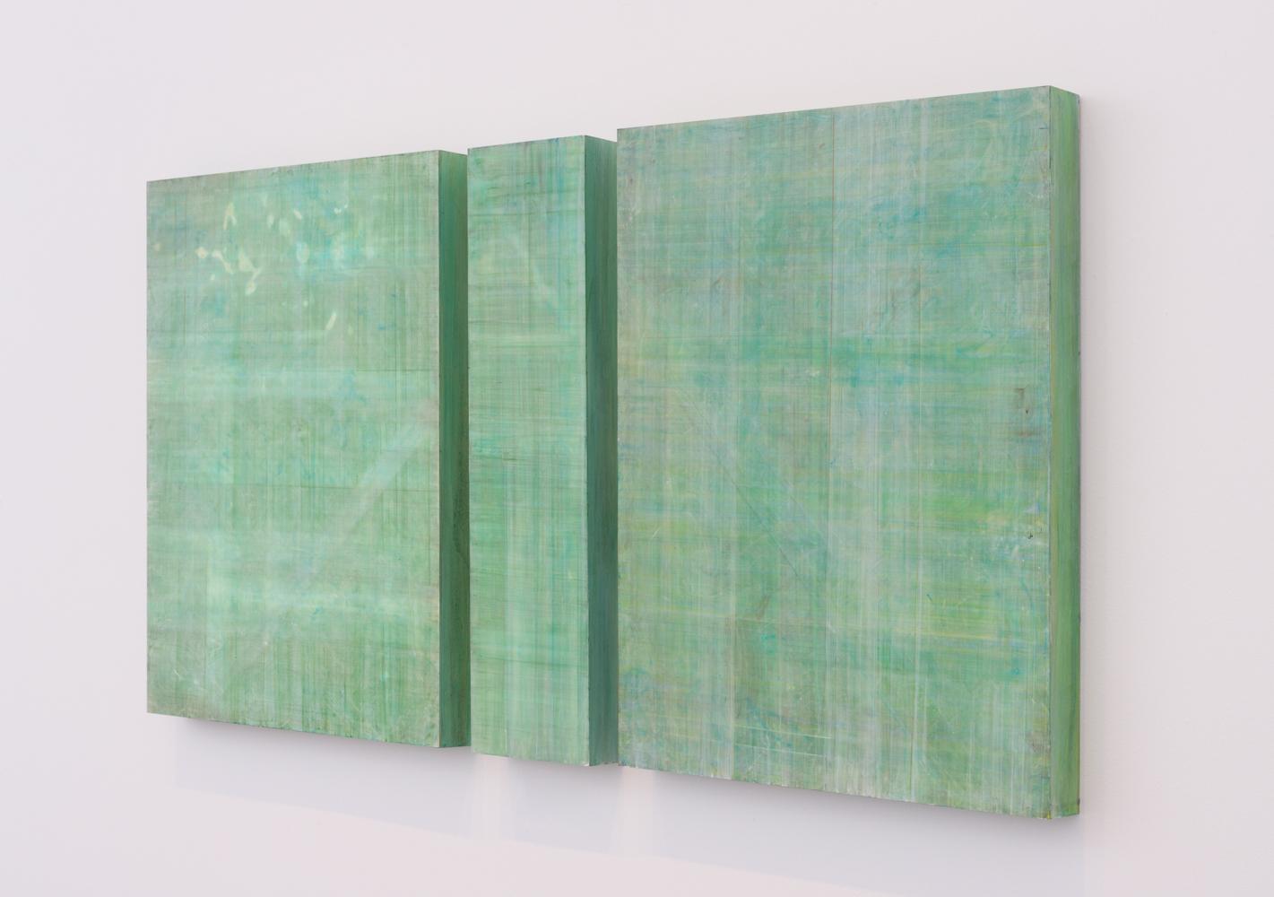 Minimalist Abstract Color Field Painting in Pastel Green, Whites and Blue(C13-3) - Sculpture by Ginny Fox