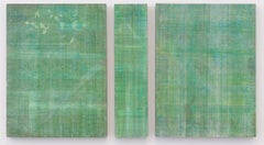 Minimalist Abstract Color Field Painting in Pastel Green, Whites and Blue(C13-3)