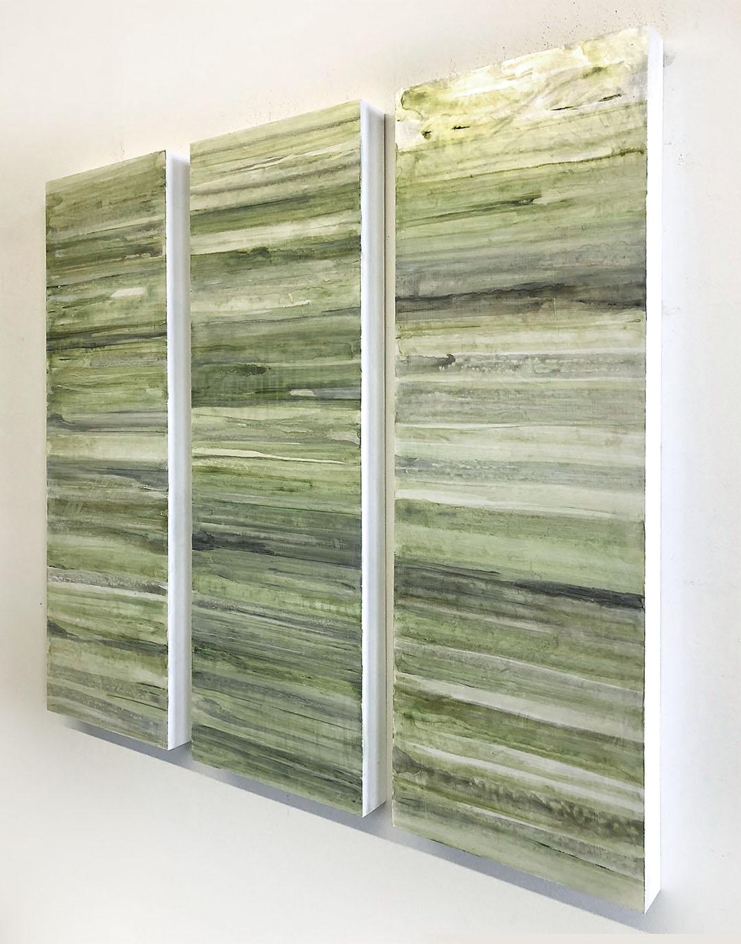 Minimalist Abstract Color Field Painting in Sage Green, Grey, and Black (C20-6) - Sculpture by Ginny Fox