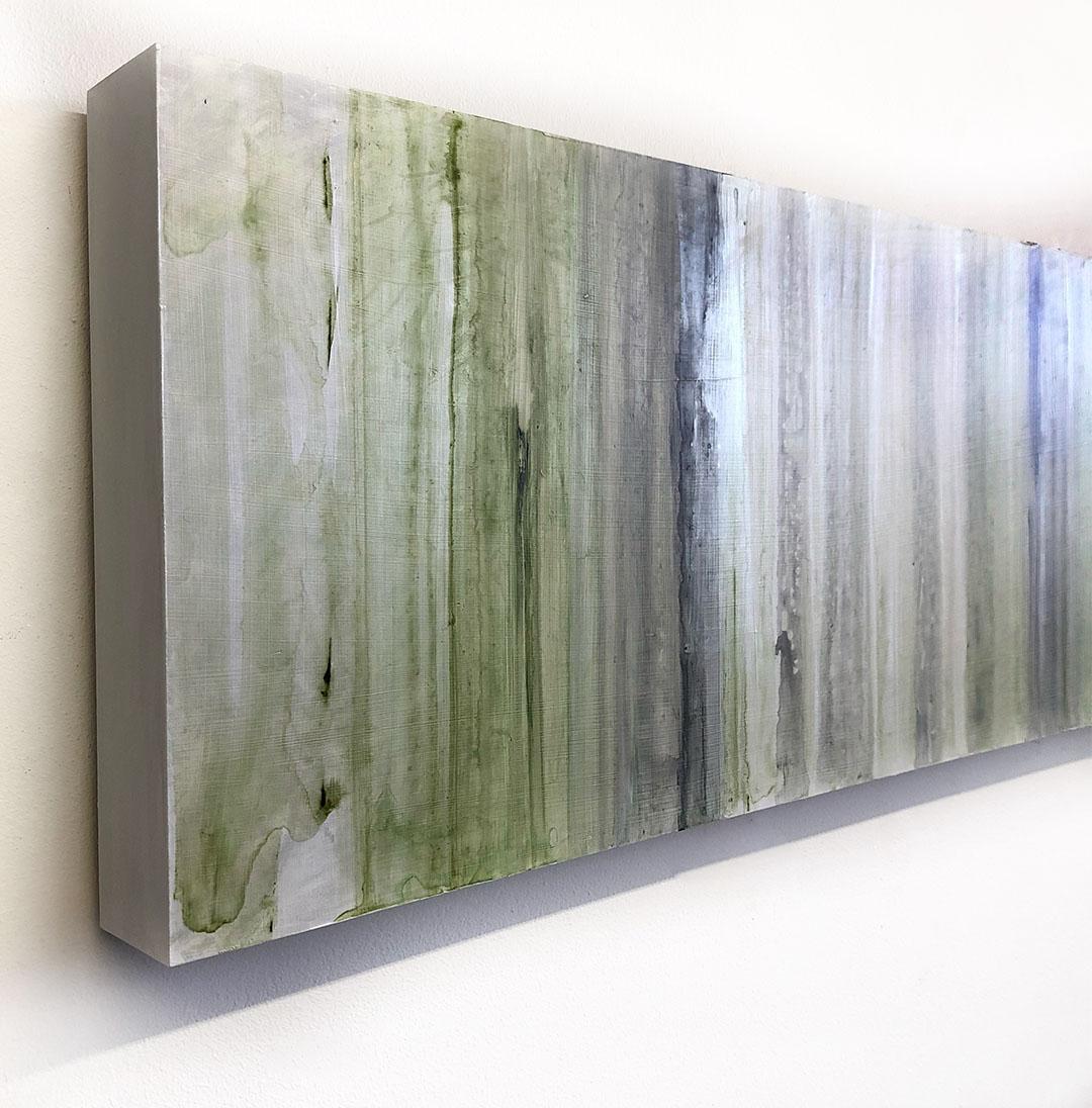 Minimalist Abstract Color Field Painting in Sage Green, Grey, and Black (C20-6) - Brown Abstract Sculpture by Ginny Fox