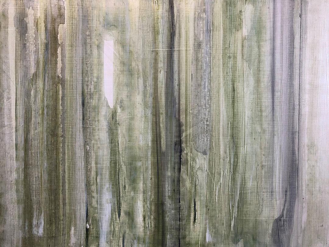 Nature-Inspired Minimalist Abstract Color Field painting on three wood panels in shades of green, gray, and black 
Acrylic on 3 wood panels
Each panel is 12 x 36 x 2 inch each
Suggested installation is 1-2 inches between each panel
Panels can be