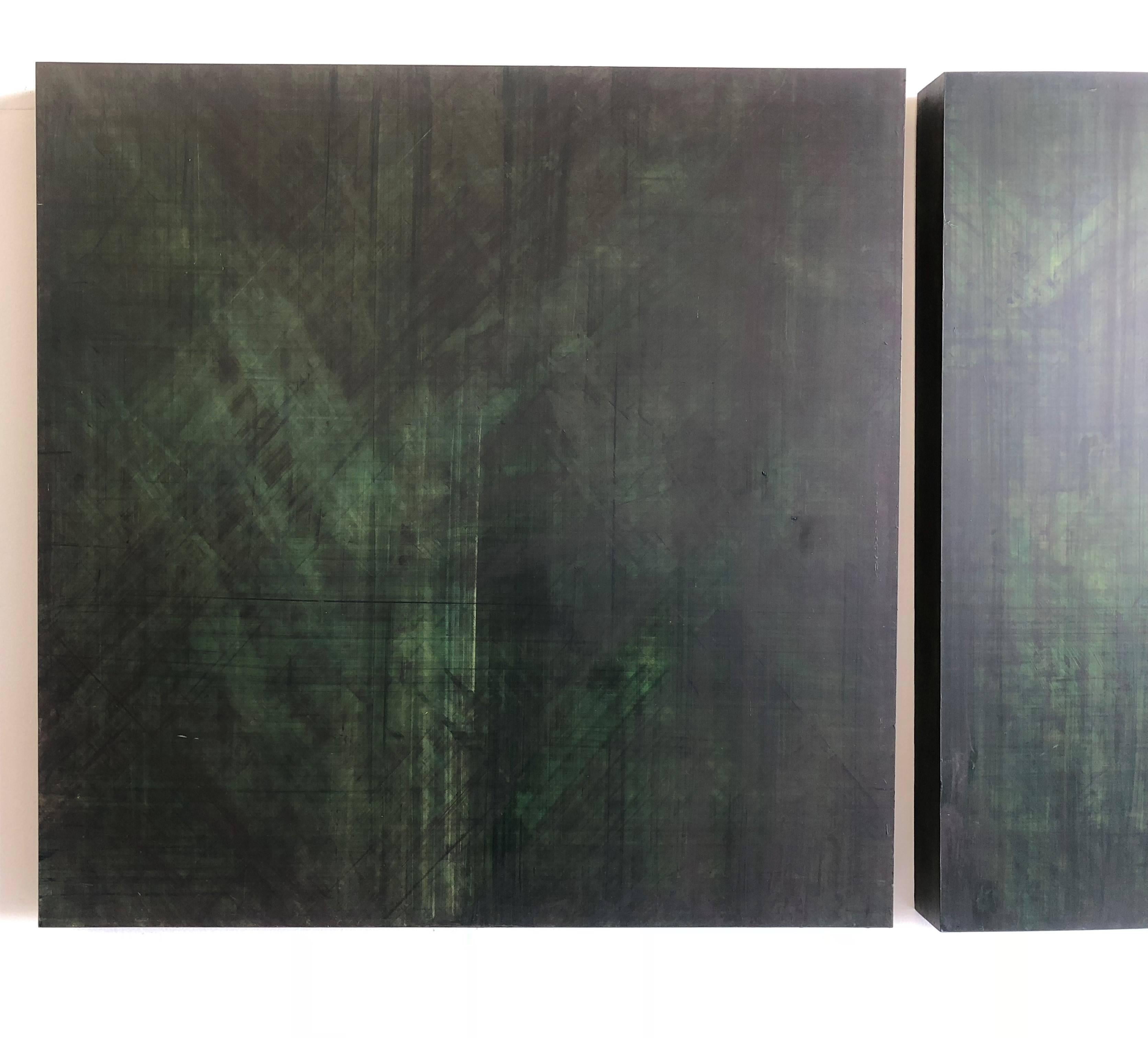 Minimalist Color Field Painting in Forest Green (C4-40) - Black Abstract Painting by Ginny Fox