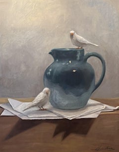 Un après-midi en ville par Ginny Williams encadré Oiseau et vaseNature morte Huile sur toile