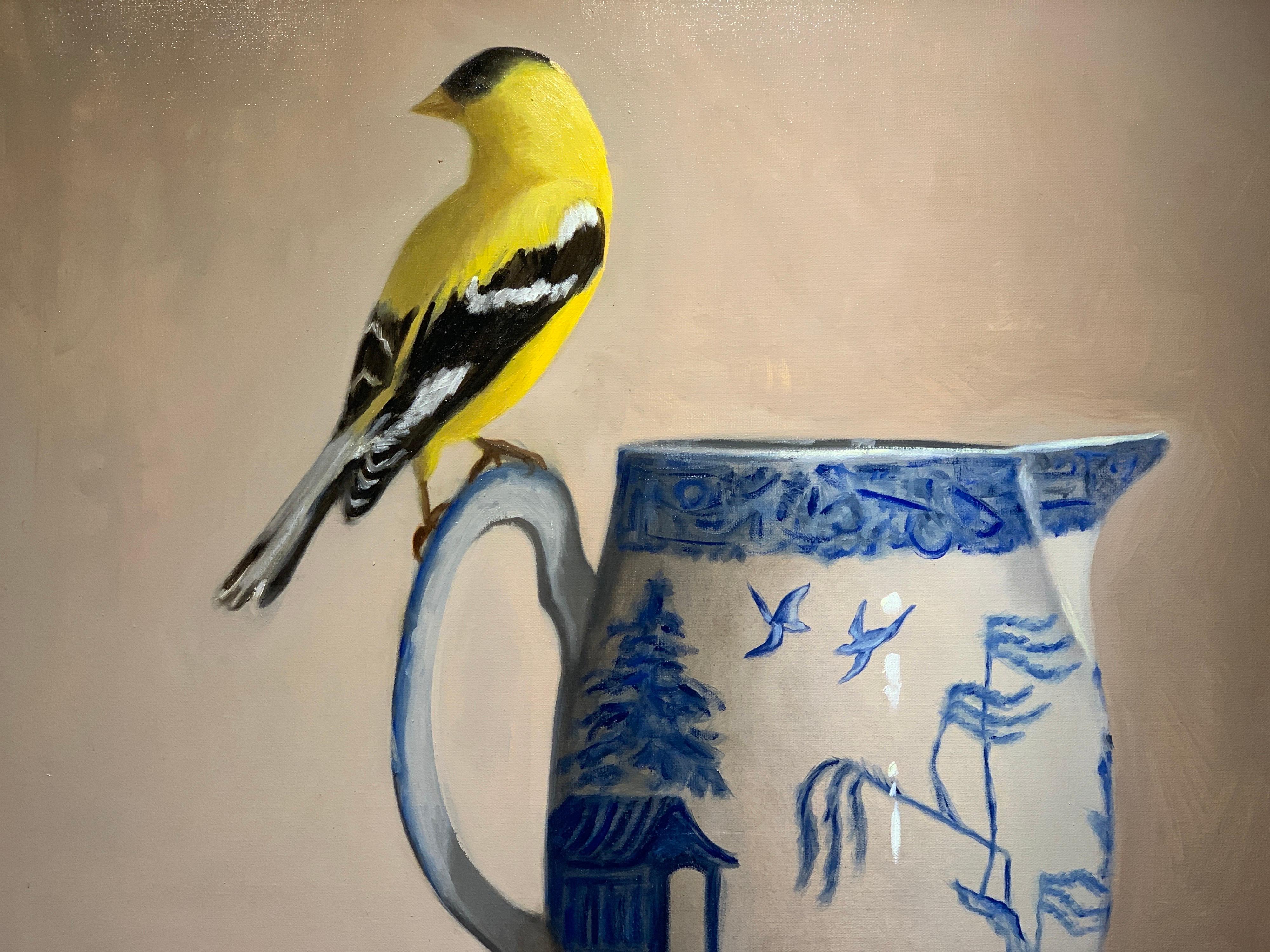 Blue Willow, Gold Finch by Ginny Williams, Framed Realist Still-Life Painting 4