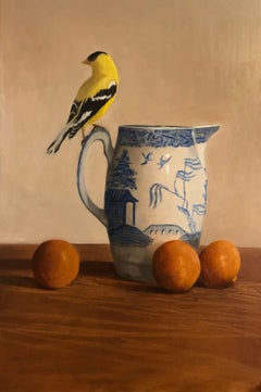 Blue Willow, Gold Finch by Ginny Williams, Framed Realist Still-Life Painting