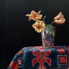 Fortune Favors the Bold by Ginny Williams Still Life Oil Paintig, Black