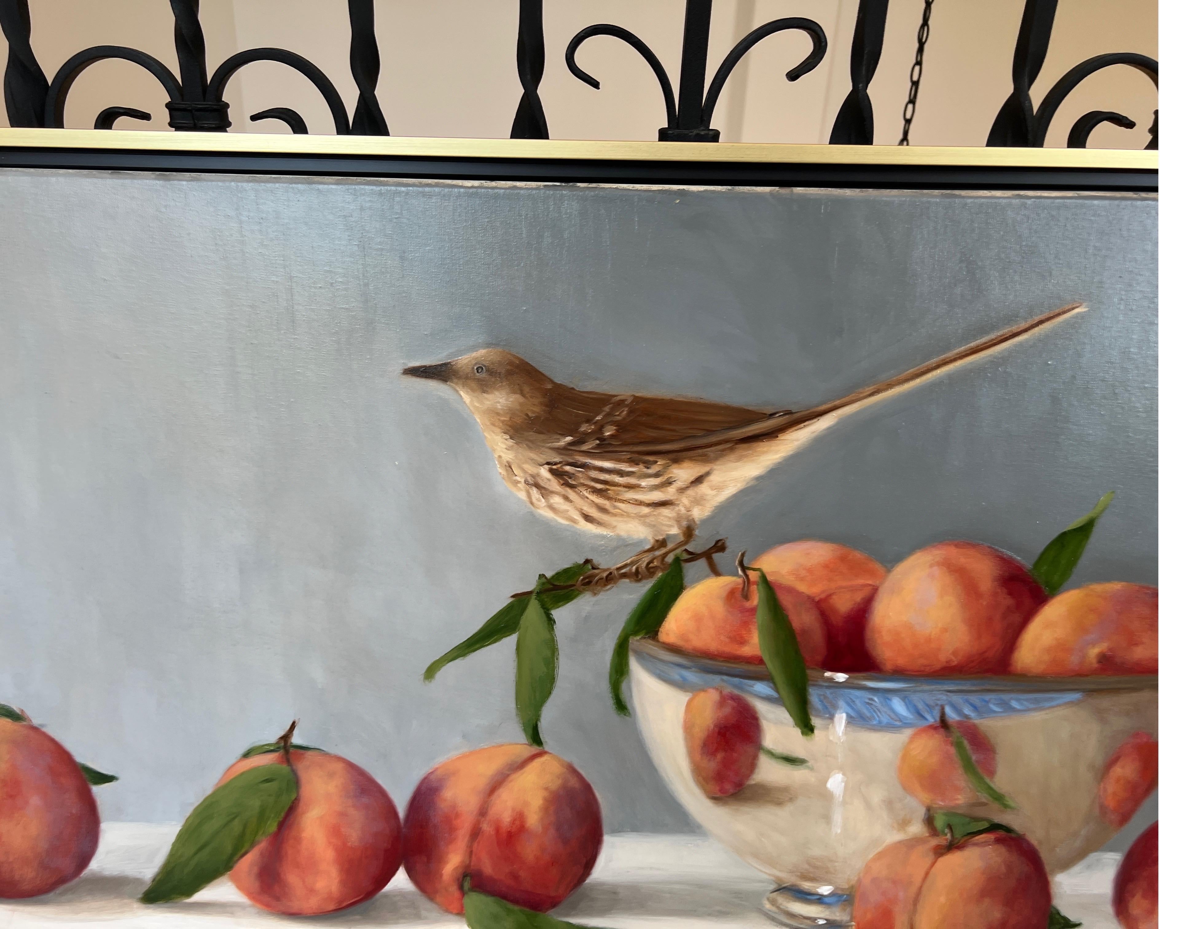 Georgians by Ginny Williams Framed Still Life with Bird & Peaches Oil on Canvas 1