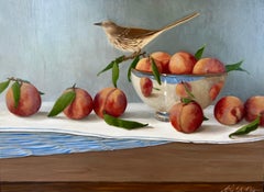 Georgians by Ginny Williams Framed Still Life with Bird & Peaches Oil on Canvas
