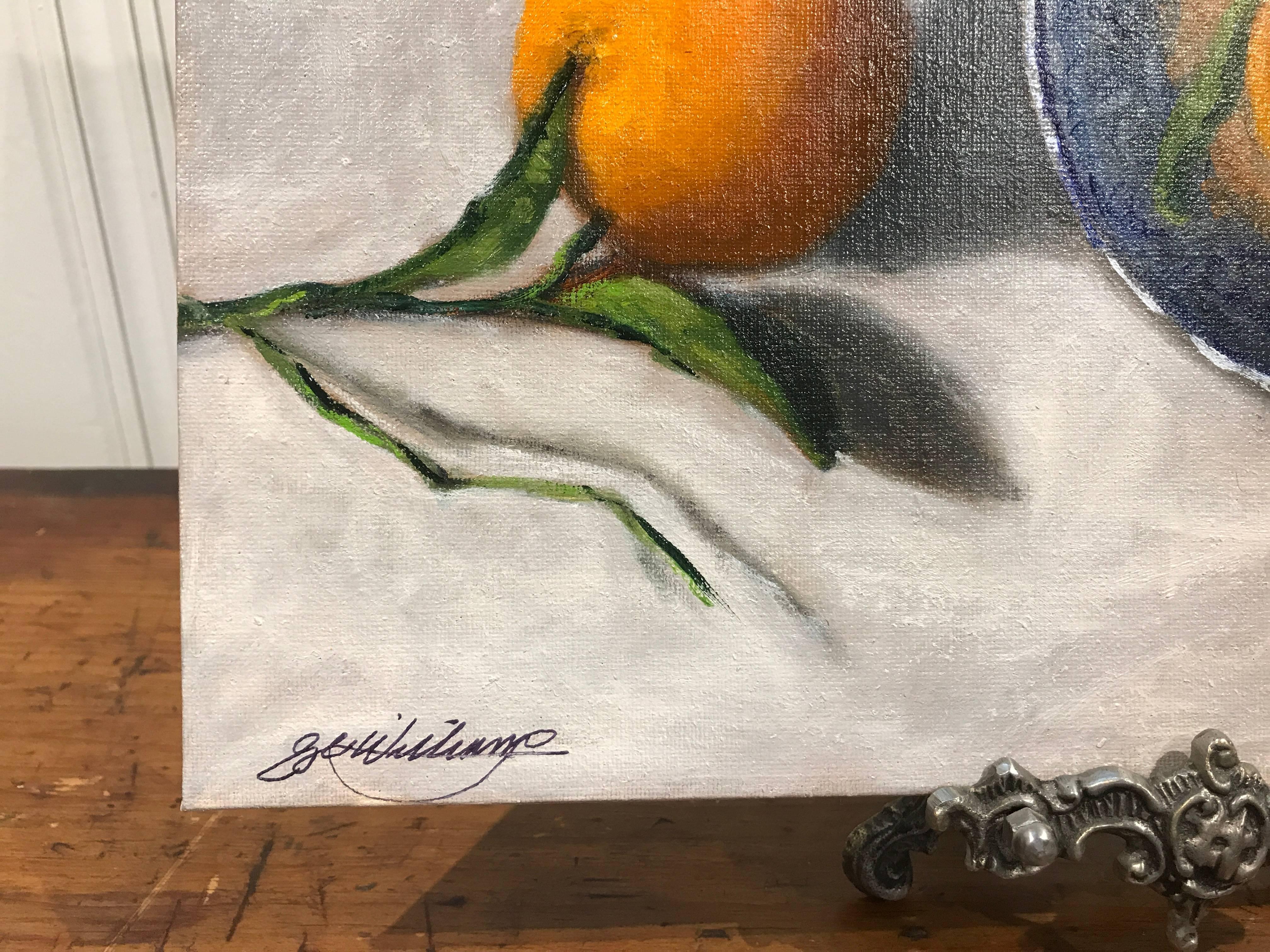 Peinture de nature morte, huile sur panneau de lin, bleu saule, Ginny Williams, Petite, 2018 5