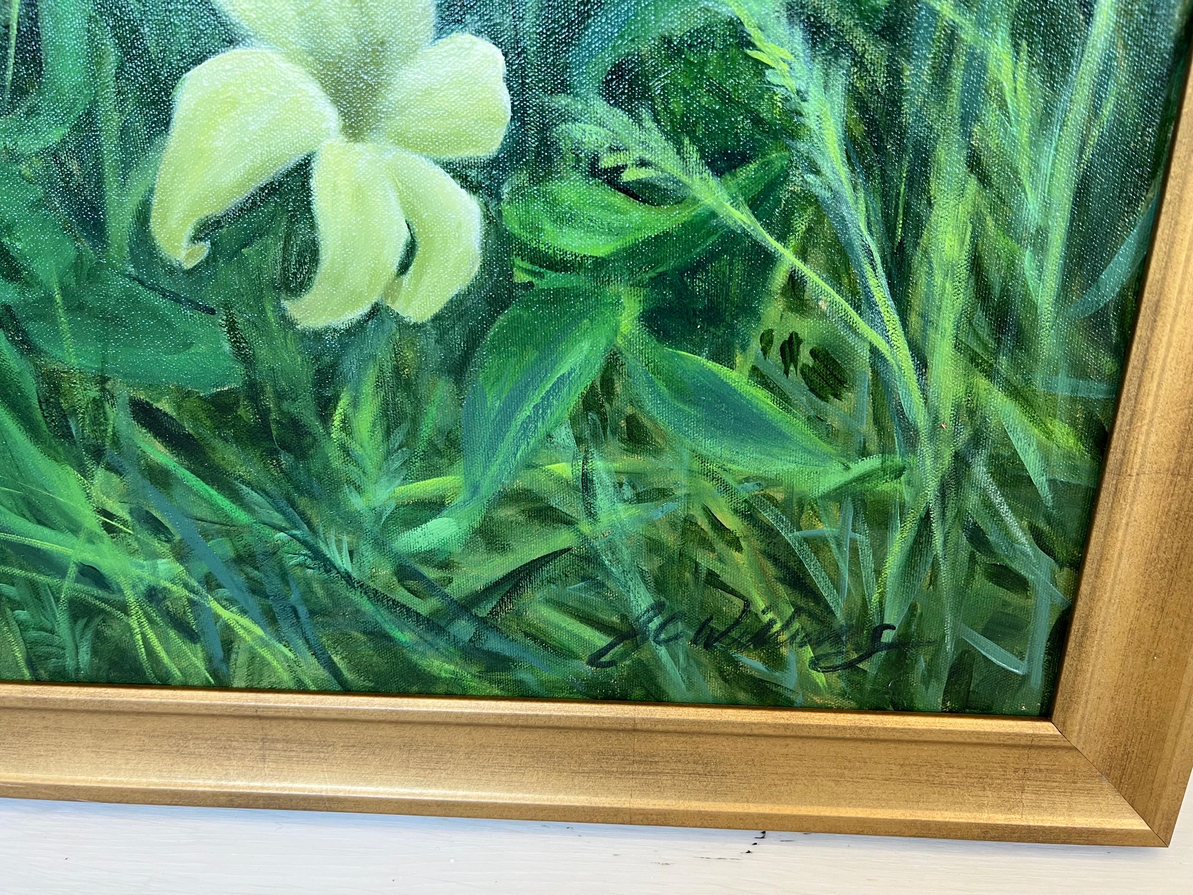 Lillies Among the Weeds by Ginny Williams Framed Still Life Oil on Canvas For Sale 3
