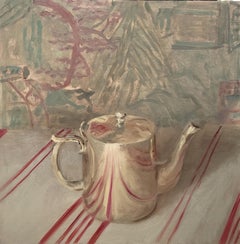 Mayfair von Ginny Williams Gerahmtes Stillleben Öl auf Leinwand Silber Teekessel