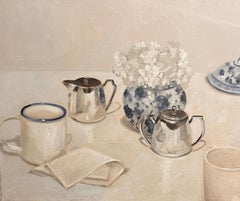 Morning Table by Ginny Williams Still Life Oil Painting with Silver, Vase