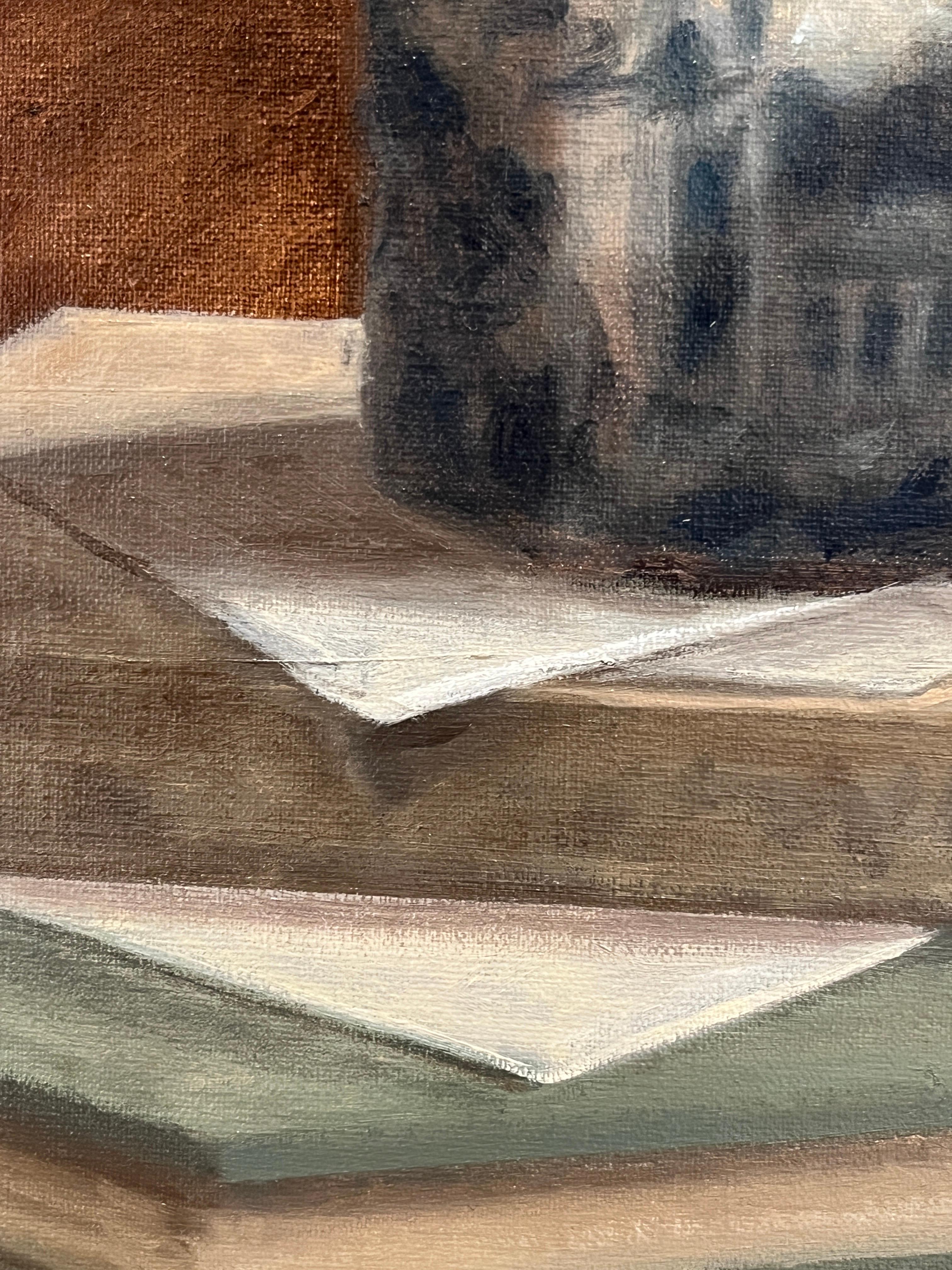 Pale Blue and Gold - Brown Still-Life Painting by Ginny Williams