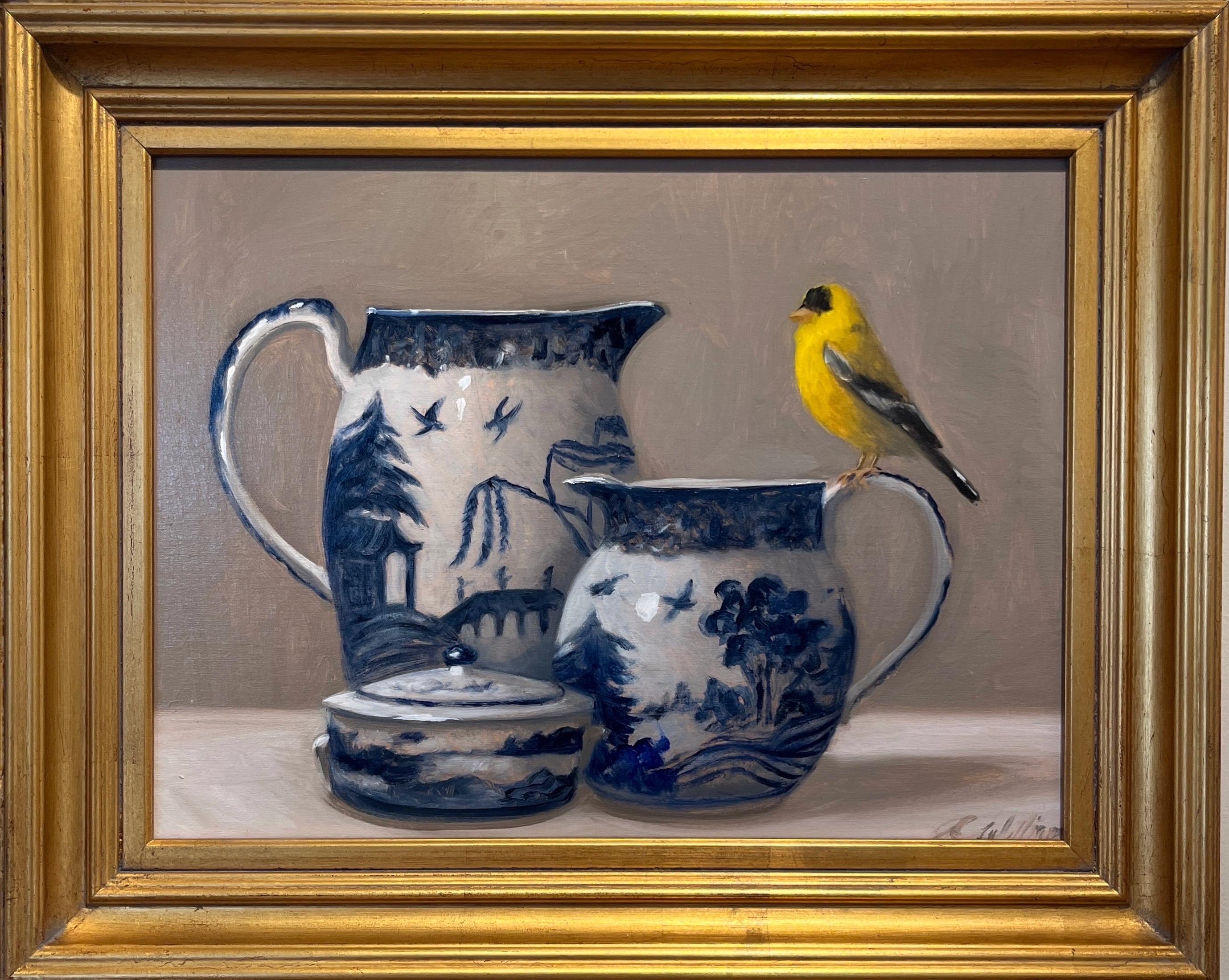 Ginny Williams Animal Painting - Still Life in Blue, White, and Gold