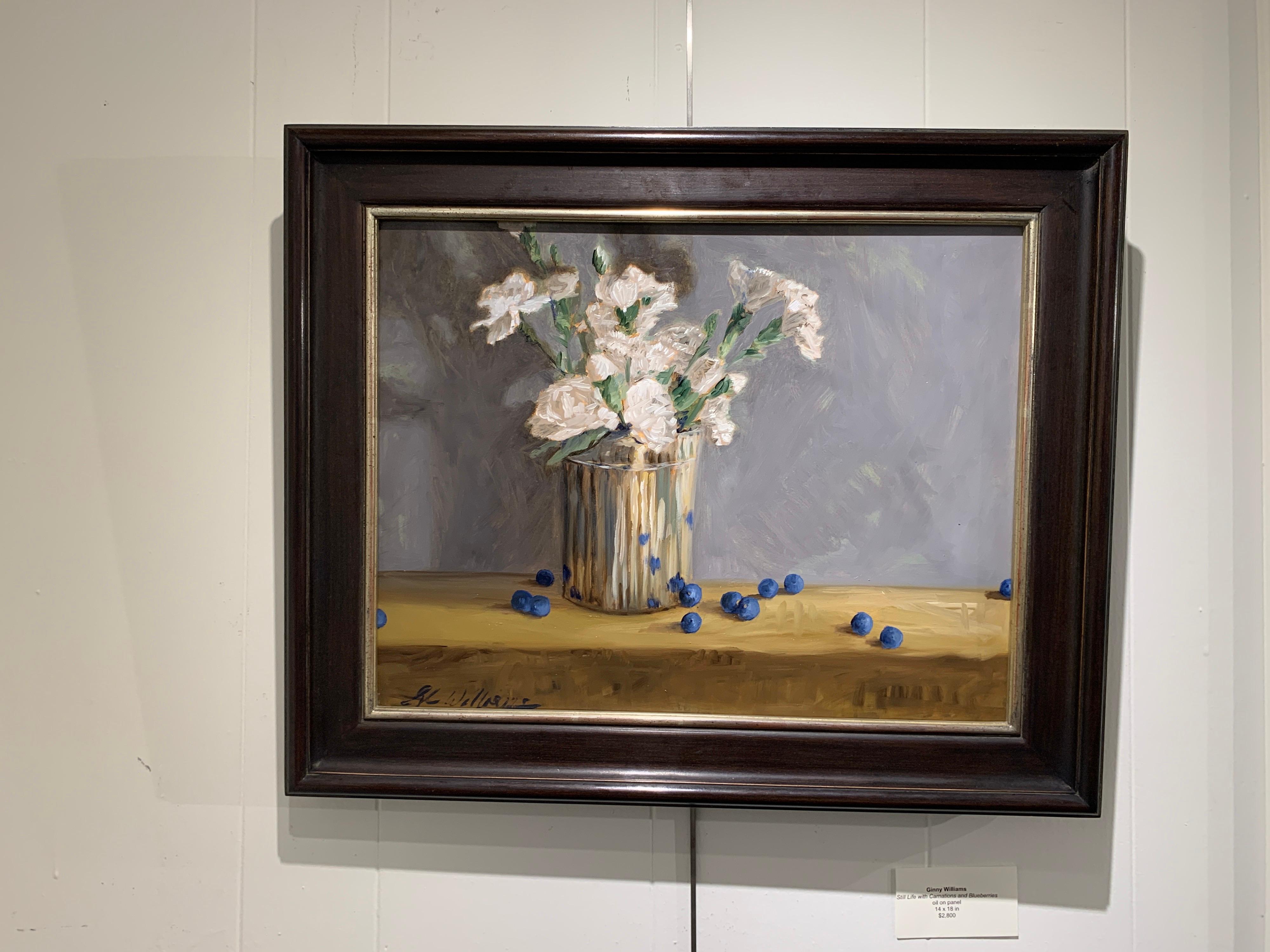 Still Life with Carnations and Blueberries by Ginny Williams, Framed Realist Art 1