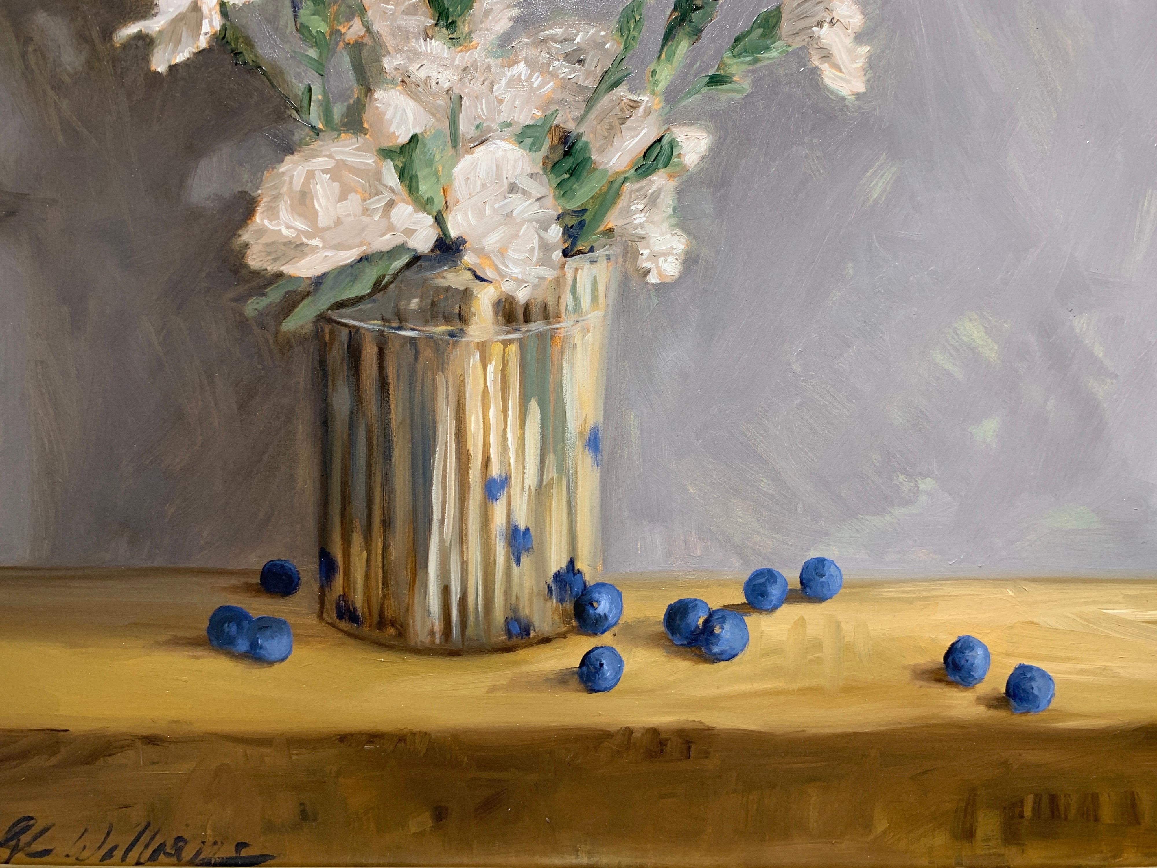 Still Life with Carnations and Blueberries by Ginny Williams, Framed Realist Art 3