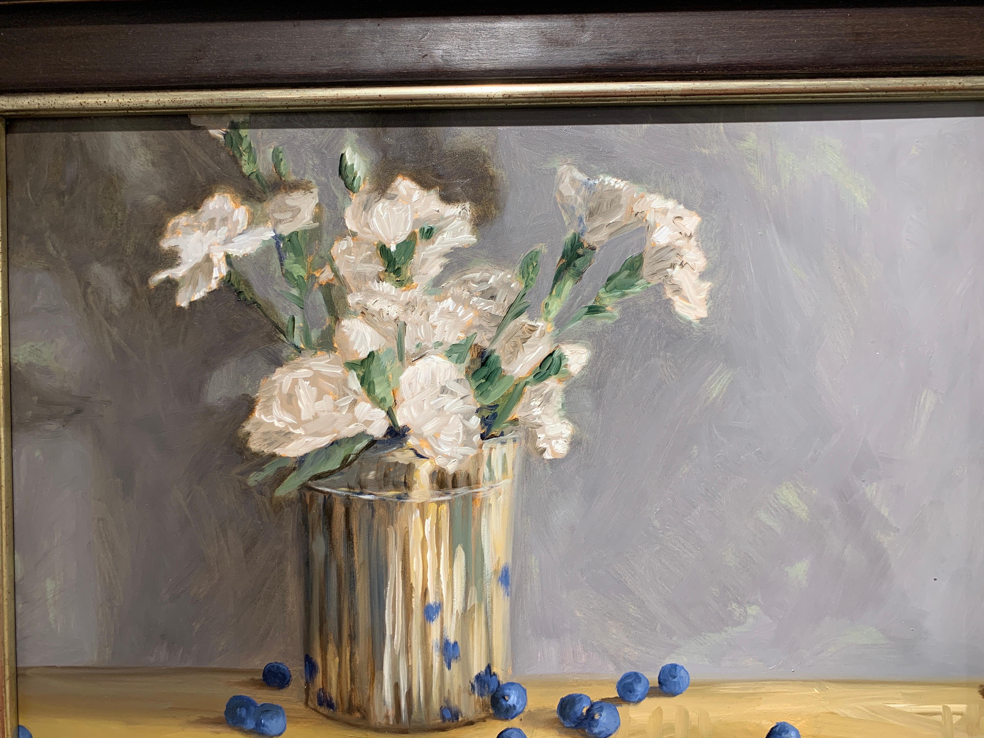 Still Life with Carnations and Blueberries by Ginny Williams, Framed Realist Art 4
