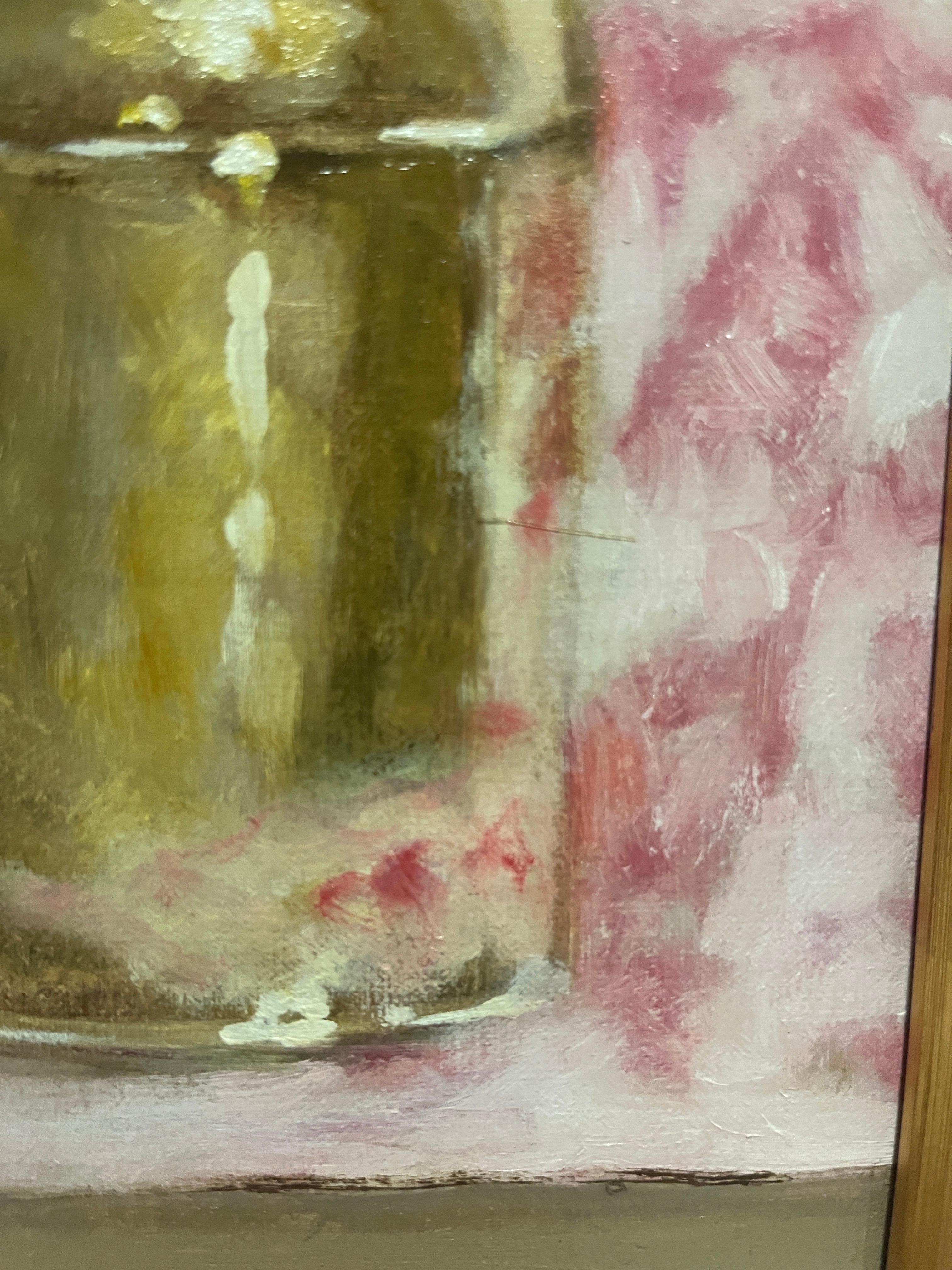Natura morta con oro e rosso - Still-Life Painting Marrone di Ginny Williams