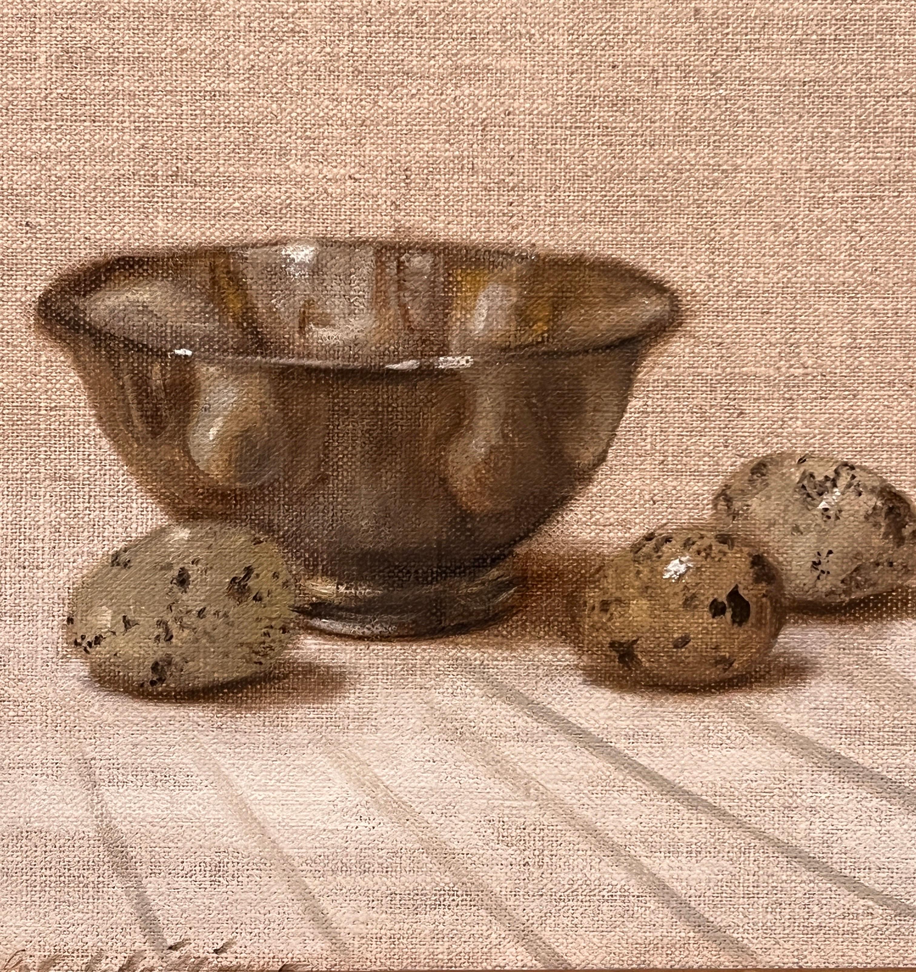 Still Life with Quail Eggs - Painting by Ginny Williams