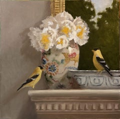 Tete-a-Tete by Ginny Williams Still Life American Goldfinch Oil Painting