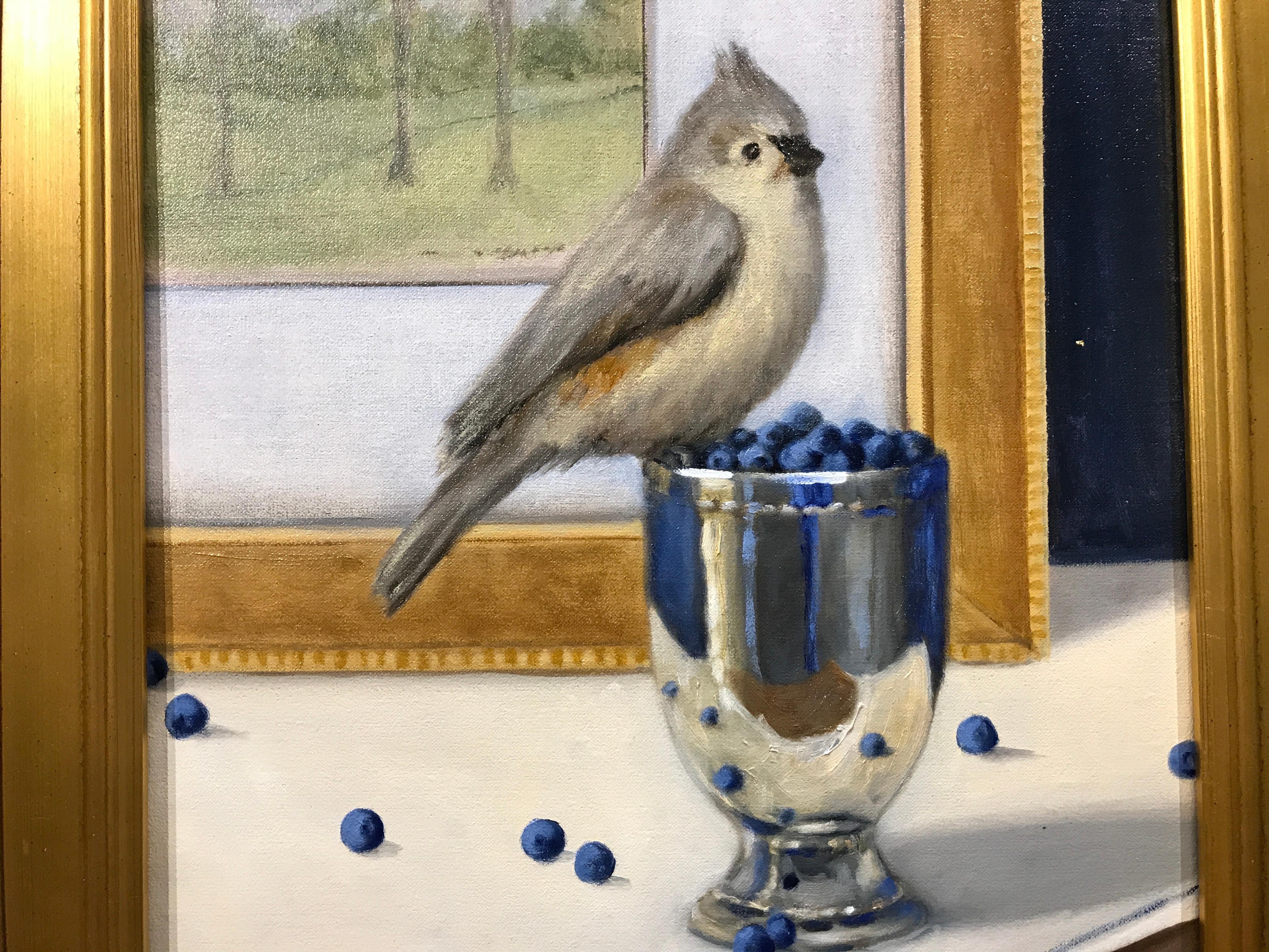 The Intruder by Ginny Williams, Small Framed Realist Oil on Linen Bird Painting 4