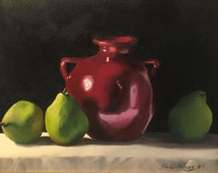 The Red Jug Ginny Williams, Small Framed Oil on Canvas Still Life Painting