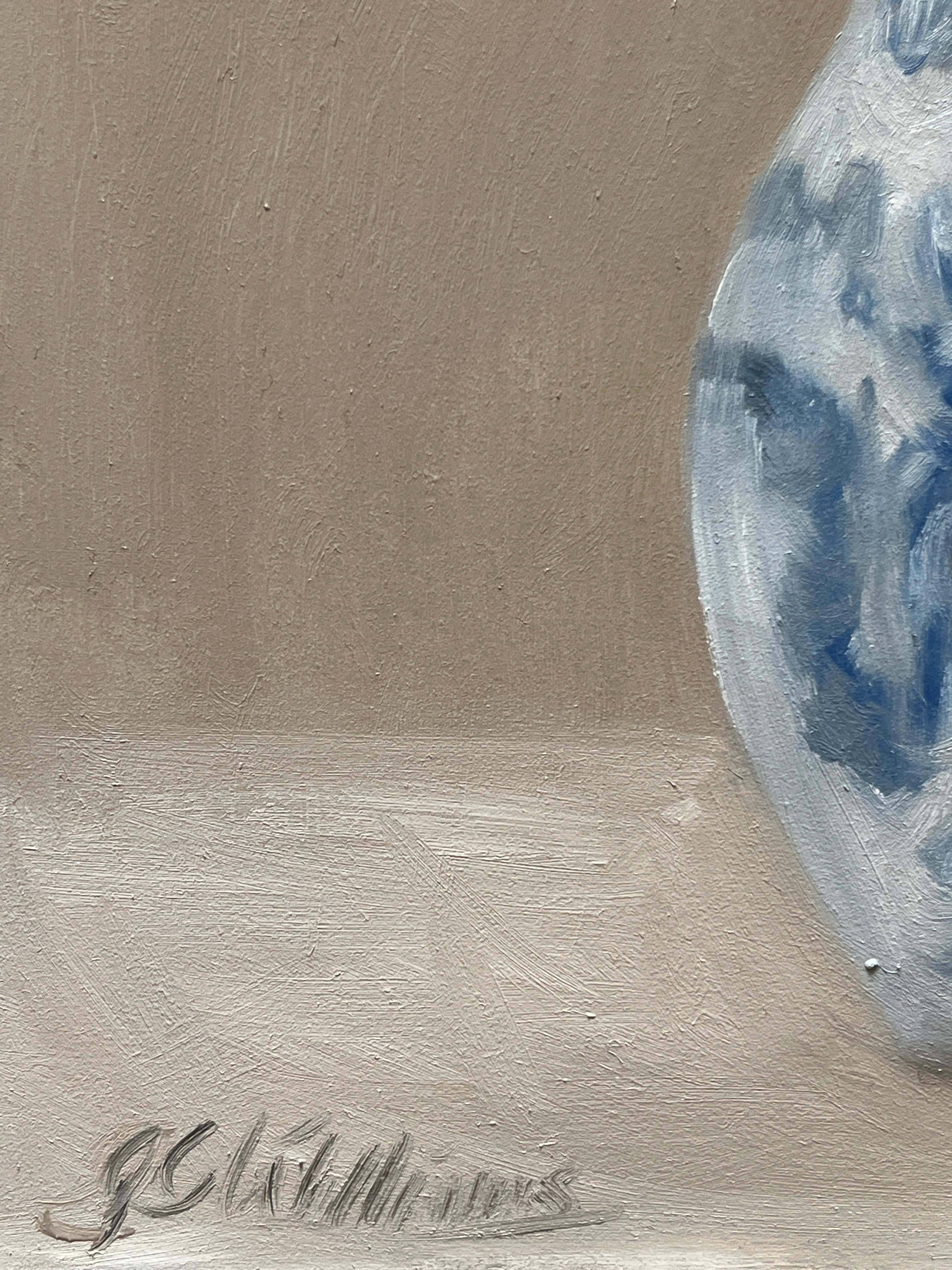 Questo pezzo è un dipinto a olio originale su pannello. È incorniciato in una semplice cornice dorata. Le dimensioni complessive dell'opera incorniciata sono circa 11x11 pollici. 

GC Williams ha una laurea in storia dell'arte che le ha permesso di