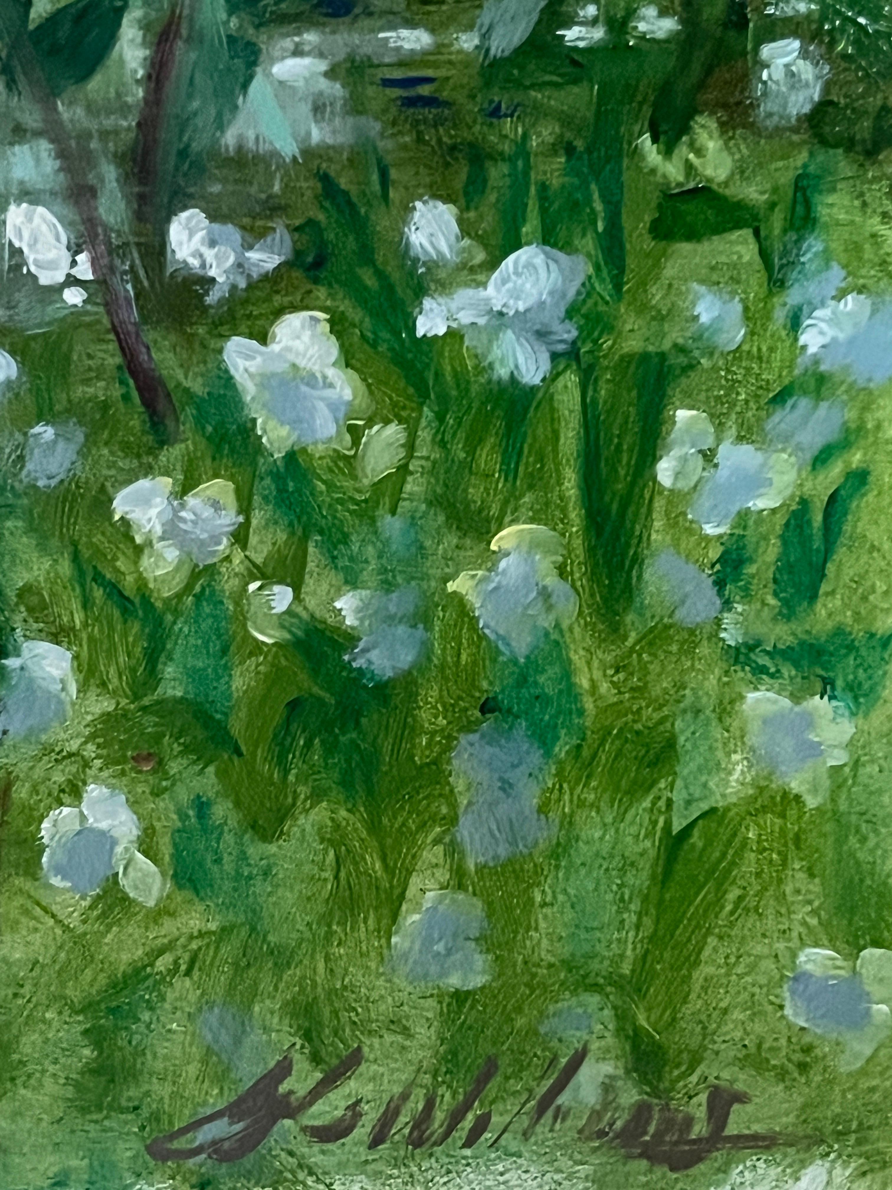 Questo pezzo è un dipinto originale a olio su tavola dell'artista americana Ginny Williams. È stato dipinto en plein air durante una spedizione pittorica nel Vermont. Con luce e colori vividi, l'artista ha catturato il movimento e il colore di una