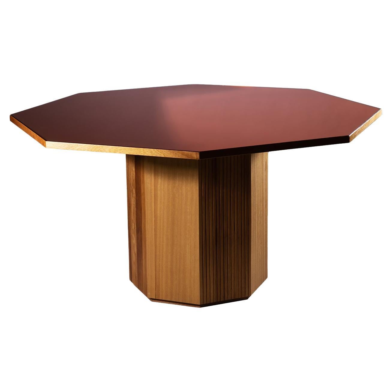 Gino 140 Glass and Wood Orange Dining Table