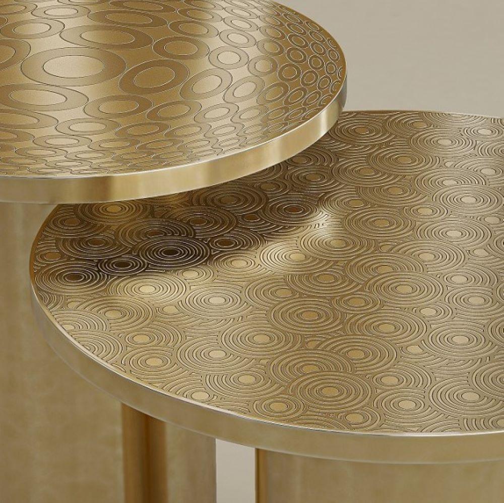 Marocain Table d'appoint Gino 1A - H 60 cm x Ø 40 cm - Laiton gravé à la main, finition or vieilli en vente