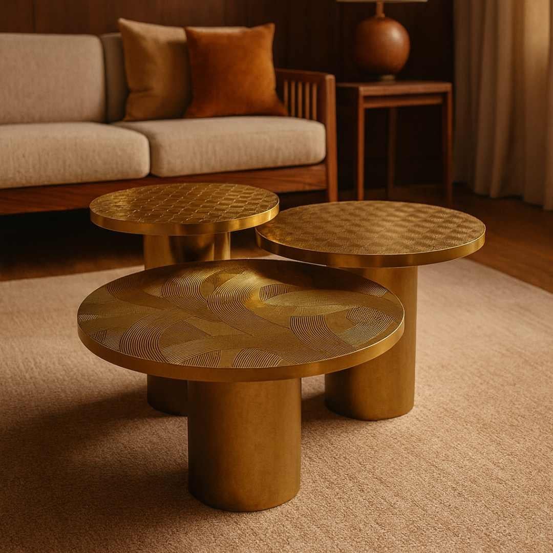 Gino 1B Table d'appoint - H 50 cm x Ø 45 cm - Laiton gravé à la main, finition or vieilli en vente 2