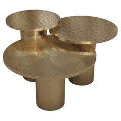 Gino 1C Beistelltisch - H 40 cm x Ø 50 cm - Messing handgraviert, altgoldfarben