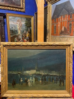 Vista nocturna de Venecia, Impresión. 1924. Firmado Gino Albieri